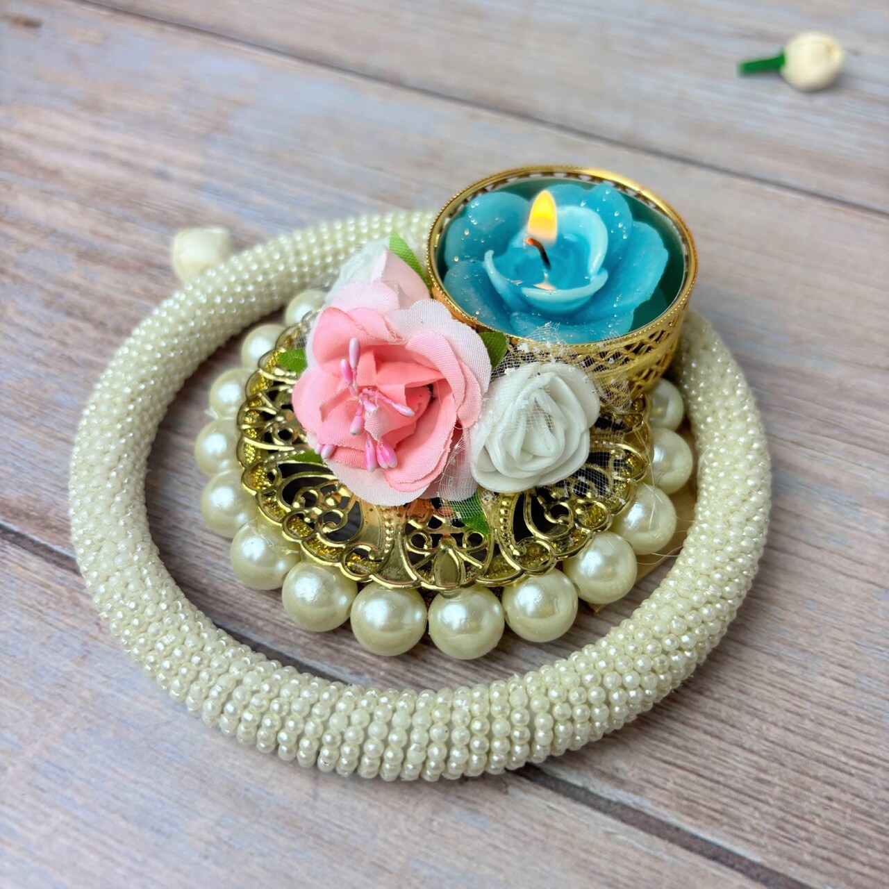 Rose Pearl Tealight Candle Holders – Rangoli Indian Diya T-light Stand for Centerpiece, Dining Table, Home & Temple Decor – Diwali, Christmas, Thanksgiving & Housewarming Gift